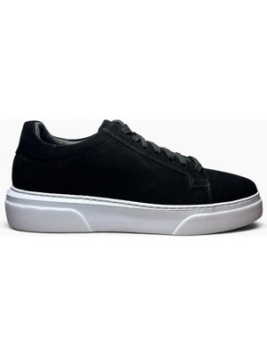 Alza %100 Hakiki Deri Erkek Sneaker Günlük Rahat Ayakkabı - Ultra Konfor Eva Taban - Siyah Süet