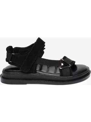 Greyder Kadın Siyah Süet Hakiki Deri Spor Sandalet 6Y2TS57808
