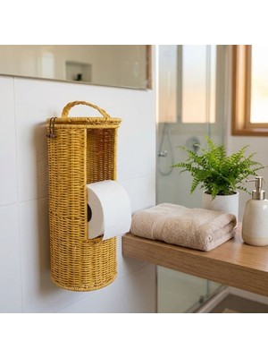 Ozcmax Askılı Plastik Rattan Tuvalet Kâğıdı Standı – Hasır Görünümlü, Kapaklı, Yedekli Wc Kâğıtlık, Banyoo ve Tuvalet Için Dekoratif Organizer