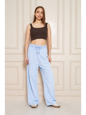 Comstar Kadın %100 Pamuklu Bol Paça B.mavi Baggy Pantolon