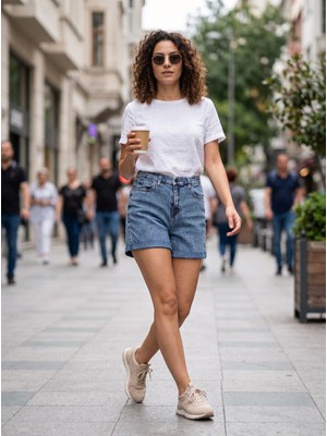Kaizer Jeans Kadın Double Paça Mavi Şort