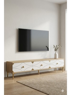 Ceneyra TSA1897DBG Alfa Tv Sehpası Safirmeşe-Beyaz-Gold 180CM