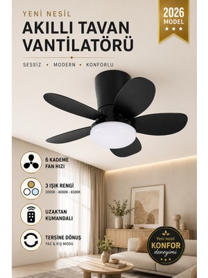 Kılıforyum Tavan Vantilatörü 64 cm Toplam Çap – 6 Kademeli, 3 Işık Renkli, Kumandalı, Sessiz Fan Avize