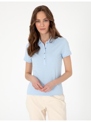 Pierre Cardin Kadın Mavi Slim Fit Pamuklu Polo Yaka Basic Tişört 50325456-VR248