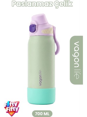 Vagonlife 700 ml Tek Kapak Çift Kullanım Pipetli Rahat Içim Kulplu Paslanmaz Çelik Termos FFVGN1112-700ML