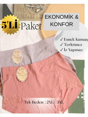 5'LI Büyük Beden Iz Yapmayan Seamless Basic Külot Yüksek Bel Toparlayıcı Kadın Bato Iç Çamaşır