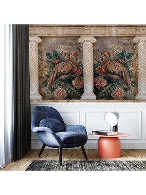 Arterior Wallpaper Eskitme Duvarda Sütunlar Içinde Flamingolar Poster Duvar Kağıdı
