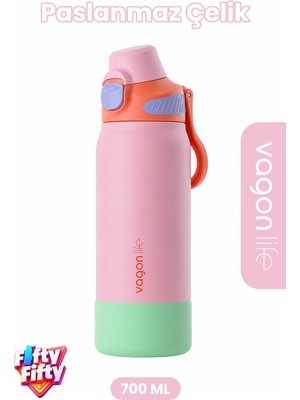 Vagonlife 700 ml Tek Kapak Çift Kullanım Pipetli Rahat Içim Kulplu Paslanmaz Çelik Termos FFVGN1112-700ML