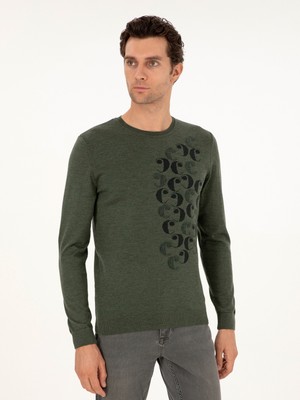 Cacharel Erkek Yeşil Slim Fit Bisiklet Yaka Yün Triko Kazak 50291586-VR054