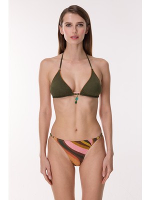 Ayyıldız 6634 Yeşil Kahverengi Aksesuarlı Üçgen Bikini Takımı