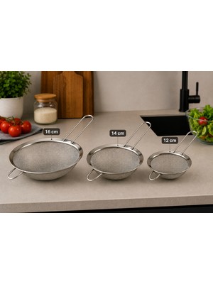 Dies Paslanmaz Çelik Süzgeç 3 Boy Tel Süzgeç Seti 12CM-14CM-16CM Pratik-Un Eleği-Süzgeç-Kevgir