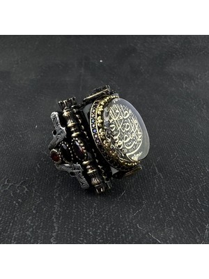 Takılingo 925 Ayar Gümüş Allah Lafzı Dualı Tabanca Motifli Usta Işi Erkek Yüzük