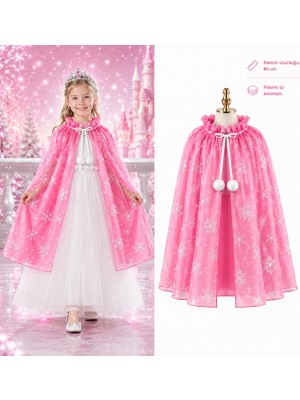 Aydogan's Kar Tanesi Desenli Pembe Elsa Pelerini - Astarlı Frozen Pelerini 85 cm