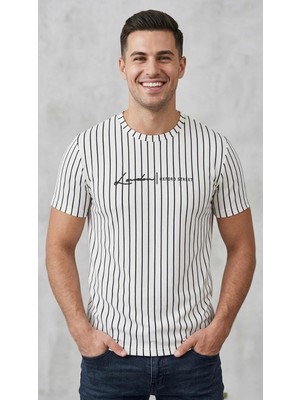 Original Erkek Dikey Çizgili Rahat Kesim Bisiklet Yaka T-Shirt