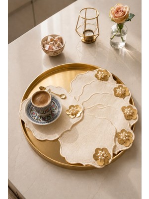 Bonny Home 6'lı Set Gold Yansımalı Keten Kahve Yanı Sunum Peçetesi Kokteyl Peçetesi Sunumluk Peçete Parti Peçet