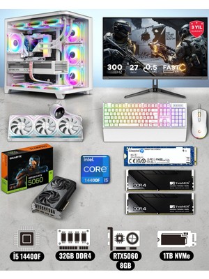 Symoon I5 14400F 32GB Ddr4 Ram 1tb Nvme 5060 Ekran Kartlı 360MM Sıvı Soğutmalı 27 Inç Monitörlü Klavyeli Gaming Pc