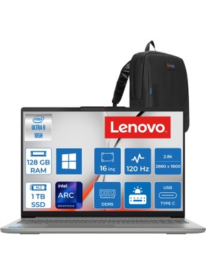 Lenovo Ideapad Slim 5 16IMH10 Intel® Core™ Ultra 9 185H 128GB Ddr5 1tb SSD Intel® Arc™ Graphics 16" 2.8k (2880X1800) OLED 500NITS 100% Dcı-P3, 120Hz WIN11HOME Bilgisayar 83V70057TRH38+ZETTAÇANTA