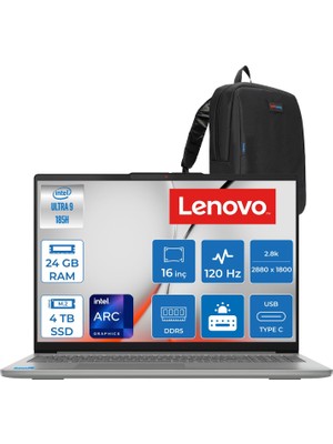 Lenovo Ideapad Slim 5 16IMH10 Intel® Core™ Ultra 9 185H 24GB Ddr5 4tb SSD Intel® Arc™ Graphics 16" 2.8k (2880X1800) OLED 500NITS 100% Dcı-P3, 120Hz Freedos Bilgisayar 83V70057TRF10+ZETTAÇANTA