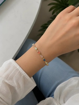 Girift Vintage Bren Gold Zirkon Taşlı Renkli Bileklik Bilezik