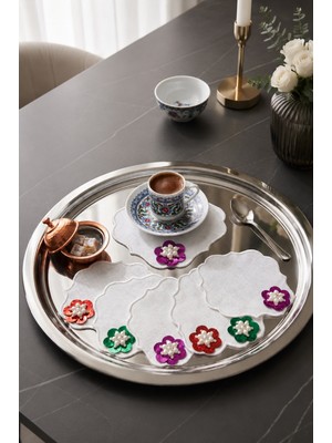 Bonny Home 6'lı Set Renkli Yansımalı Keten Kahve Yanı Sunum Peçetesi Kokteyl Peçetesi Sunumluk Peçete Parti Peç