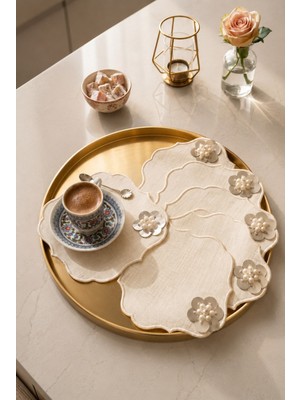 Bonny Home 6'lı Set Gümüş Yansımalı Keten Kahve Yanı Sunum Peçetesi Kokteyl Peçetesi Sunumluk Peçete Parti Peçe