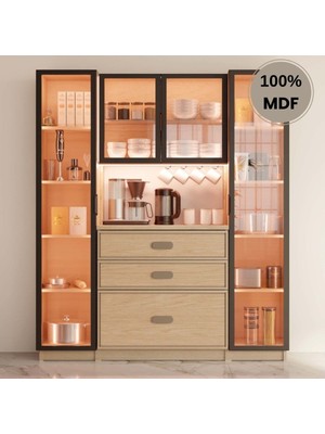 Flances Karanfil Mdf Kahve Köşesi Dolabı Çekmeceli Işıklı