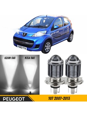 Caralp Peugeot 107 2007-2013 Uyumlu Mercekli Far Ampulü LED Xenon Beyaz Renk Far Şimşek Etkili Csp LED Lamba Uzun Kısa 2 Adet Takım