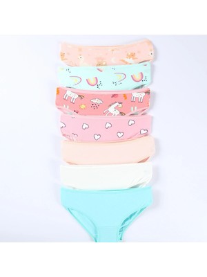 Elmas Kids Kız Çocuk 7'li Slip Külot Kalp ve Kuğu Desen Elm-S-10