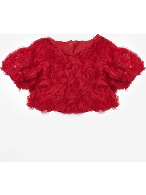 Le Mabelle Kırmızı Gül Aplike Detaylı Kız Çocuk Crop Bluz - Millie