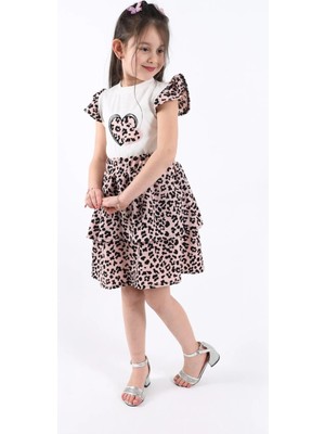 Aden Kids Kız Çcouk Leopar Desenli Alt Üst Etekli Takım