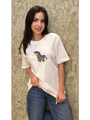 Leilaa Zebra Nakışlı Pamuk T-Shirt