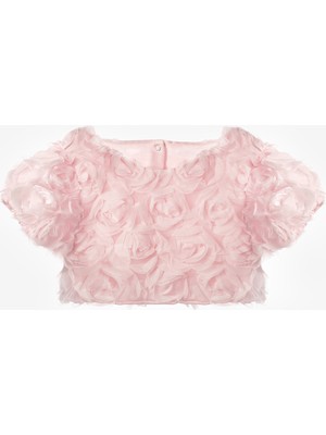 Le Mabelle Gülkurusu Gül Aplike Detaylı Kız Çocuk Crop Bluz - Millie