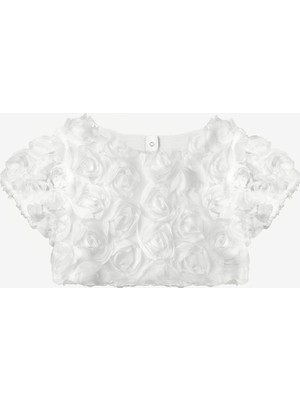 Le Mabelle Beyaz Gül Aplike Detaylı Kız Çocuk Crop Bluz - Millie