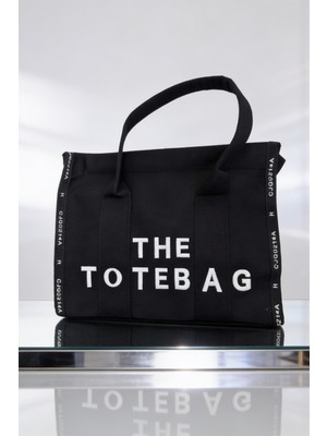 Siyah Kadın Kanvas Tote Bag Günlük Omuz Çantası Büyük Boy