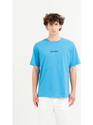 gmg firenze Bisiklet Yaka Sırtı Baskılı %100 Pamuk Oversize Erkek T-Shirt