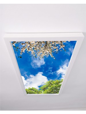 Gökyüzü Panel 60X120 106W, Sıva Üstü, Güçlü LED Aydınlatma, Beyaz Çiçekler, Tavan Armatürü, LED Panel