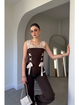 Magarde Balenli Premium Korse- Kahverengi