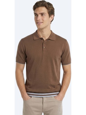 Kip Kahverengi Düz %100 Pamuk T-Shirt