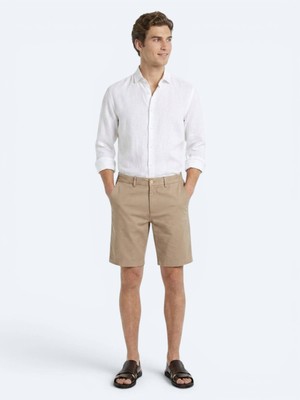 Kip Karamel Düz Kumaş Jogging Fit Casual Bermuda
