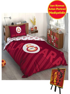 Taç Galatasaray Kırmızı Logo Pamuk Nevresim Takımı Mini 3D Portre Hediyeli
