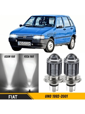 Caralp Fiat Uno 1992-2001 Uyumlu Mercekli Far Ampulü LED Xenon Beyaz Renk Far Şimşek Etkili Csp LED Lamba Uzun Kısa 2 Adet Takım