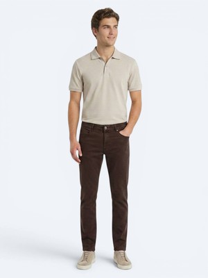 Kip Kahverengi Dokuma Slim Fit Spor Pamuk Karışımlı Pantolon
