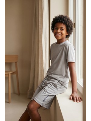 Bony Socks Çocuk Modal Kısa Kollu Gri T-Shirt
