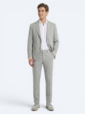 Kip Mavi Desenli Modern Fit Çevre Dostu Keten Karışımlı Takım Elbise