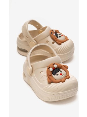 Ccway Çocuk Işıklı Emojili Sabo Terlik Ekru