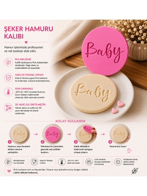 Studio Aslan Design Baby Şeker Hamuru Kalıbı | Pla Fondant Baskı Damgası | Baby Shower Pasta ve Kurabiye Süsleme Kalıbı