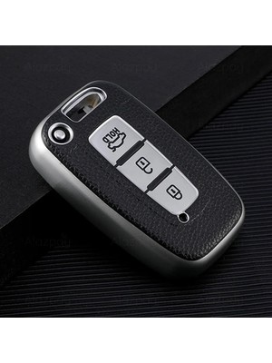 Alazpay Hyundai Uyumlu Deri Görünümlü TPU Anahtar Kılıfı - IX35 I30 Tucson Elentra Kia Rio Sportage Sorento (1 Adet)