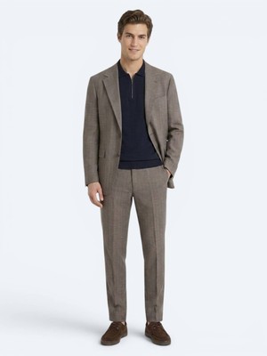 Kip Vizon Çizgili Modern Fit Ipek Karışımlı Takım Elbise