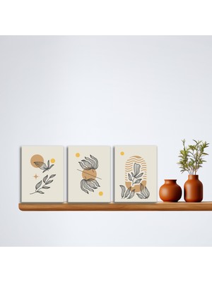 Tilki Dünyası 3'lü Bohem Kanvas Tablo Seti 5 - Modern Boho Duvar Dekoru - Geometrik ve Modern Çizgili 3 Parça Tablo