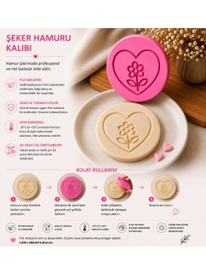 Studio Aslan Design Kalp Çiçek Desenli Şeker Hamuru Kalıbı | Pla Fondant Baskı Kalıbı | Pasta Kurabiye Süsleme Aparatı